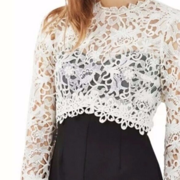 Topshop Open Back Lace Top Black Bottom Romper Sz 2 NWT - Picture 2 of 4